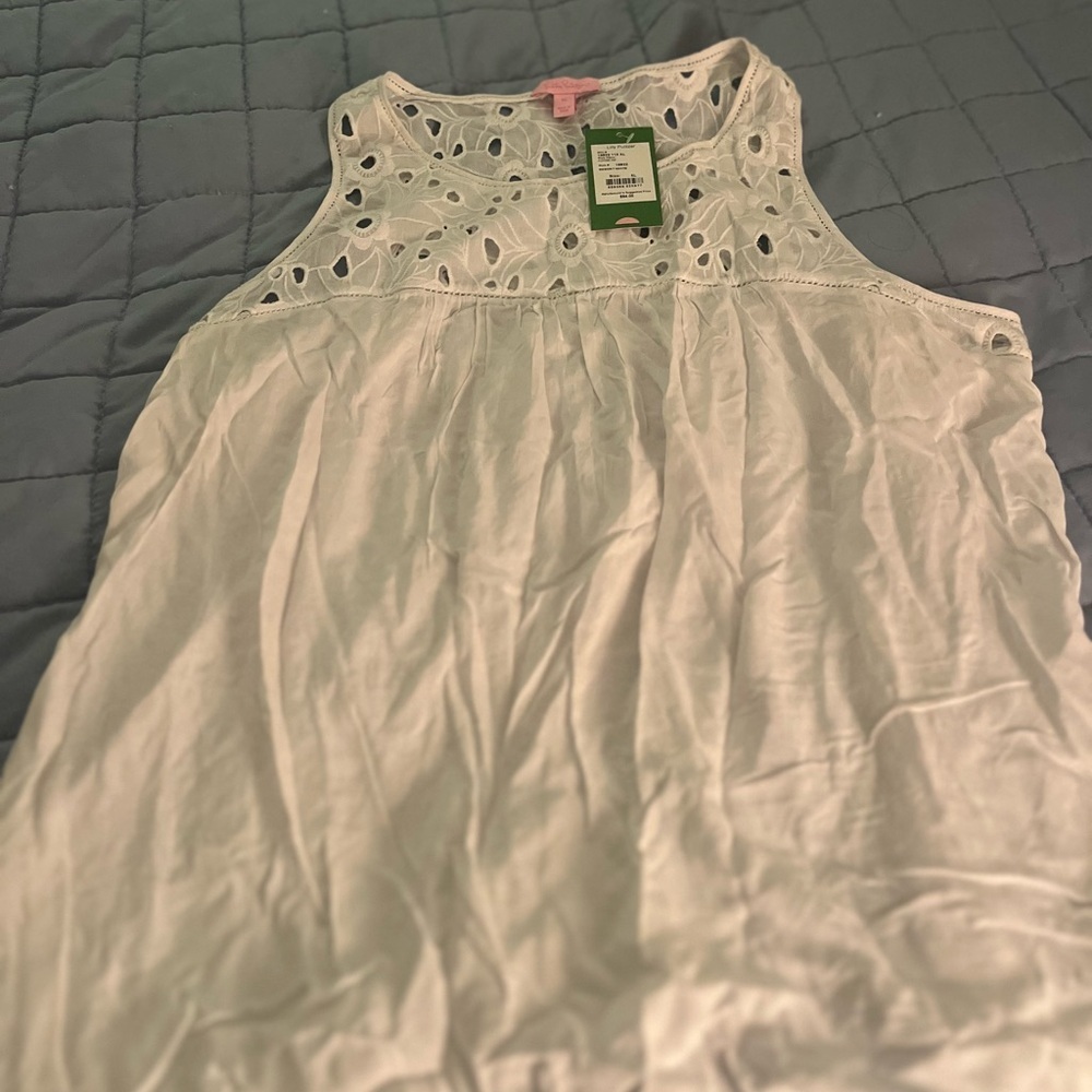 Lilly Pulitzer Resort White Eyelet Flutter Tank Top NWT Womens XL